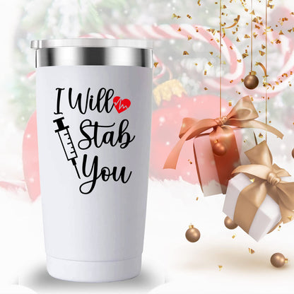 Mamihlap I Will Stab You Travel Mug Tumbler.Doctor,Nurse,Nurses Week GiftsThank You,Appreciation,Christmas,Birthday Gifts for Nurse,Doctor.Medical Nursing School Graduation Gifts.(20 oz White)