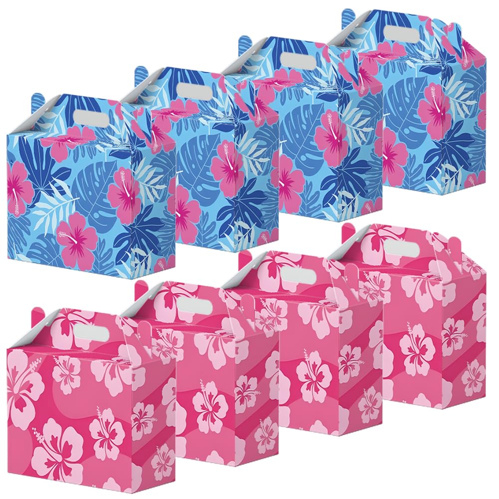 18 Pcs Cute Cartoon Pink Blue Hawaii Party Favor Boxes - Print Flower Patterns Gift Paper Boxes, Cartoon Themed for Hawaiian Bench Themed Decorations for Birthday Presents Decorations Supplies (18Pcs-boxes)