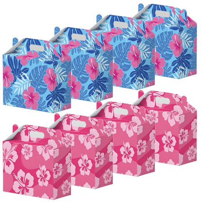 18 Pcs Cute Cartoon Pink Blue Hawaii Party Favor Boxes - Print Flower Patterns Gift Paper Boxes, Cartoon Themed for Hawaiian Bench Themed Decorations for Birthday Presents Decorations Supplies (18Pcs-boxes)