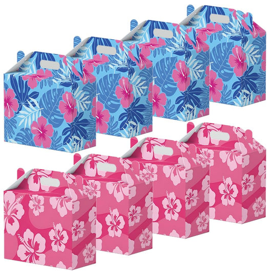 18 Pcs Cute Cartoon Pink Blue Hawaii Party Favor Boxes - Print Flower Patterns Gift Paper Boxes, Cartoon Themed for Hawaiian Bench Themed Decorations for Birthday Presents Decorations Supplies (18Pcs-boxes)