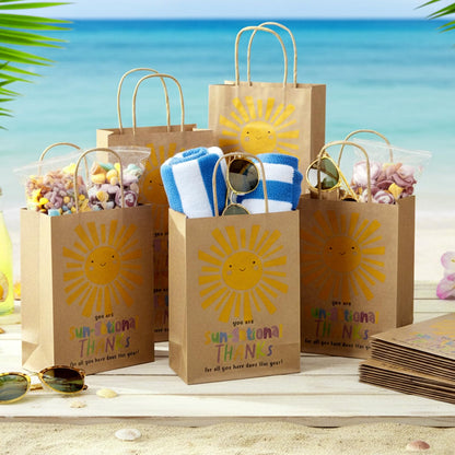 Tenceur 50 Pcs End of The Year Gift Bags Summer Party Gift Bags End of Year Kraft Bag Thank You Treat Supplies with Handle Appreciation Teacher Bag from Student for Graduation Summer Beach(Lovely)