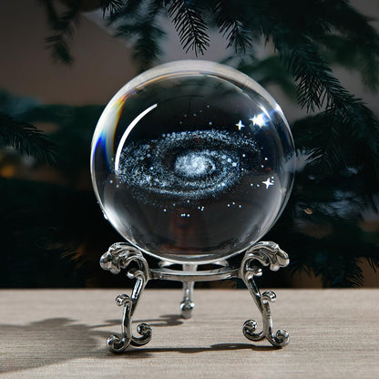 3D Laser Etched Galaxy Crystal Ball with Stand, 60mm Glass Sphere Decorative Balls Paperweight, Space Milky Way Astronomy Gifts
