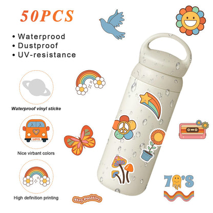 50 Pcs Hippie Stickers, Groovy Preppy Boho Daisy 70s RetroVinyl Waterproof Hippy Party Decorations Peace Sign Stickers for Laptop, Car, Water Bottles, Computer, Phone