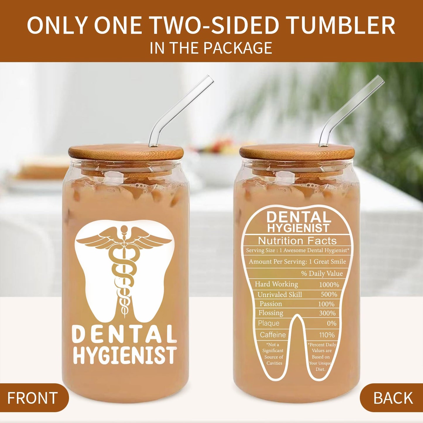 Dental Hygienist Gifts for Women, 16oz Dental Hygienist Glass Cup With Straw, Appreciation Week Graduation Gift Dental Hygienist Must Haves Travel Coffee Tumbler Mug Cup