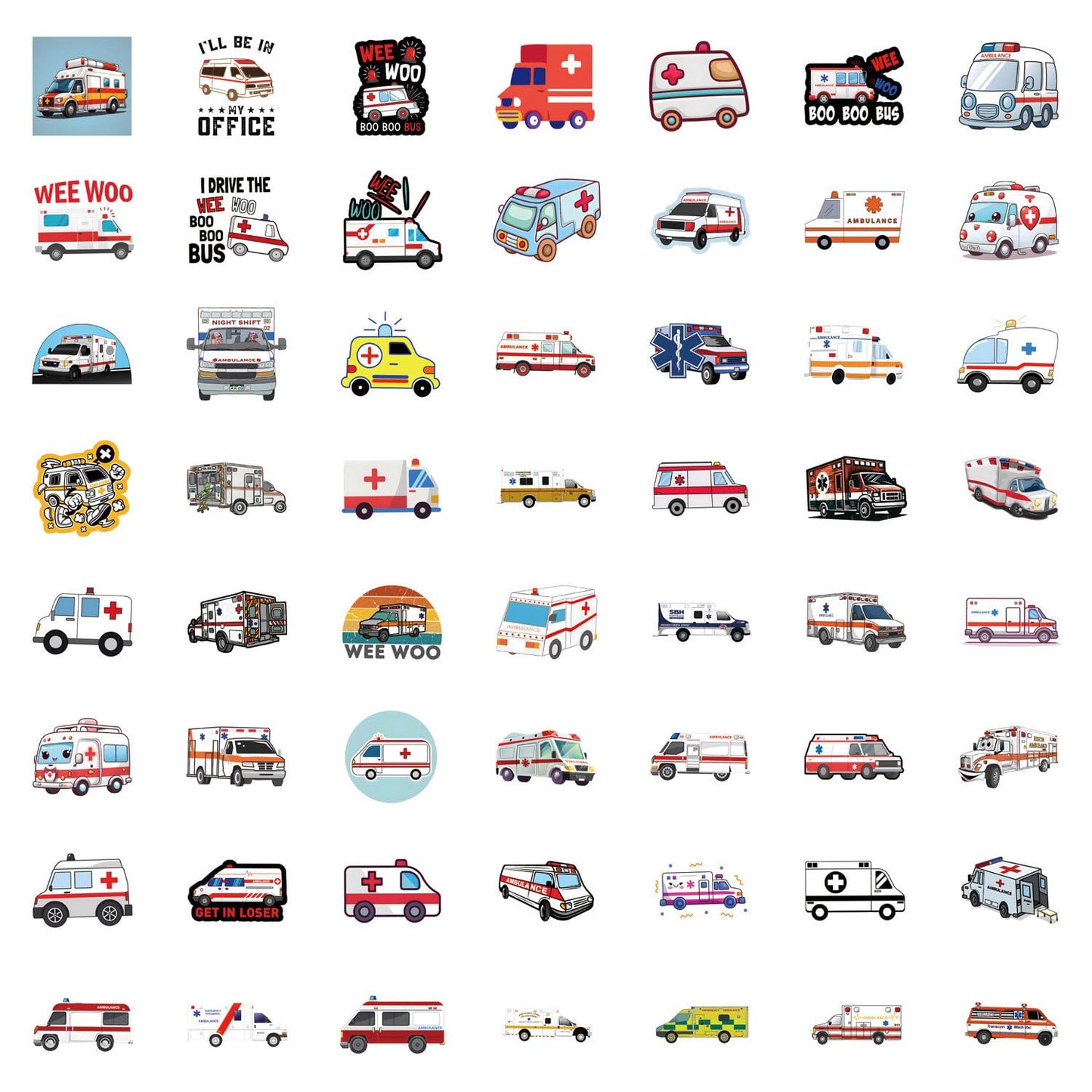 55 PCS Ambulance Stickers,Funny EMS Stickers,Paramedic MedicalStickers,Ambulance Decorations,Vinyl Decals for Water Bottle Laptop Scrapbooking Luggage Phone (White)