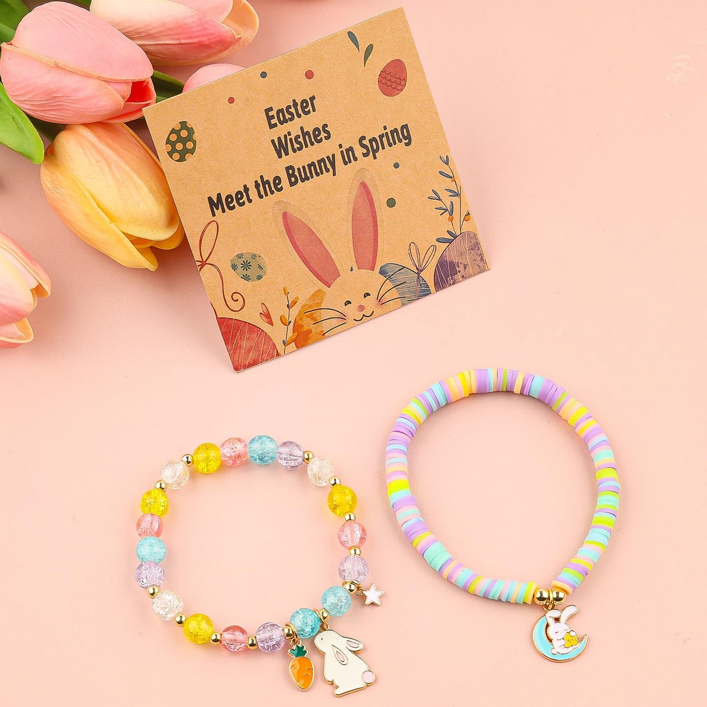 Easter Braclets Basket Bunny Gifts, First Communion Baptism Confirmation Christian Easter Gifts for Gir Daughter Granddaughter
