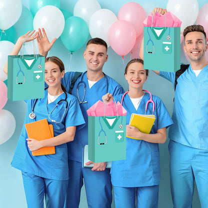 Hooqict Large Nurse Graduation Gift Bag Nurse Gift Wrap Bag with Handles, Tissue Paper, Greeting Cards for Her Women New Grad Nursing Student Medical School Graduation Party Gifts Supplies