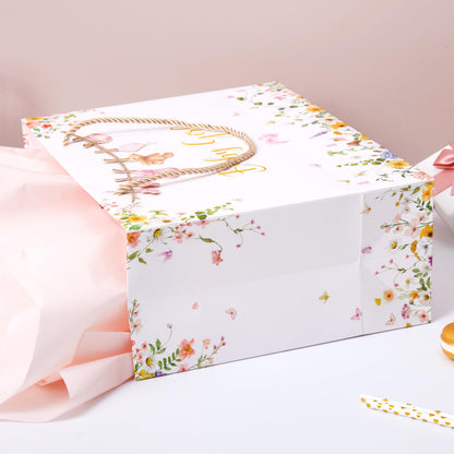 Crisky 13" Large Baby Shower Gift Bag with Tissue Paper, Gift Card and Bow for Baby Shower Decorations for Girl Kids Birthday Gifts(Features a Babysuit Banner and Pink Bow)