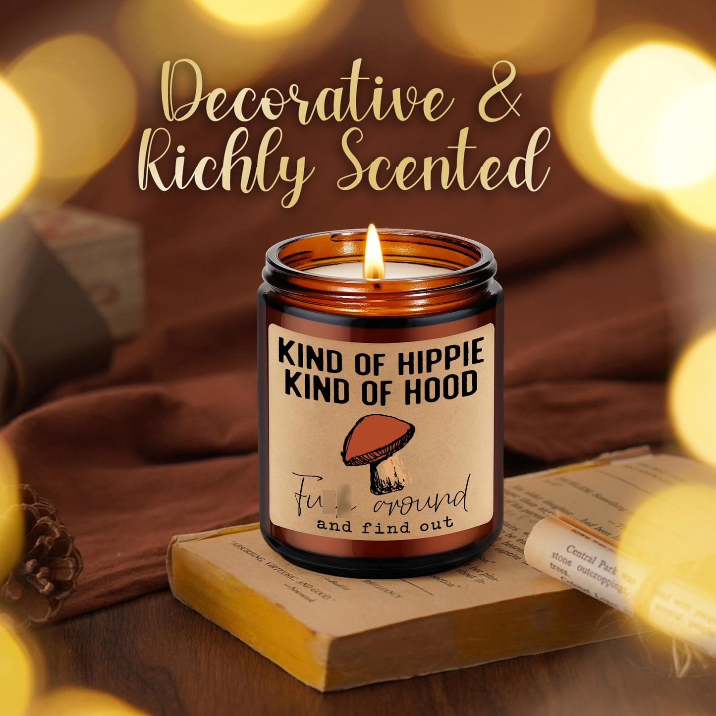 LEADO Kind of Hippie Kind of Hood Scented Candles, Hippie Room Decor - Boho Gifts for Women, Men - Funny Fathers Day, Birthday, Hippy Gifts for Mom, Women, Friend, Bestie, BFF, Her, Boho Stuff
