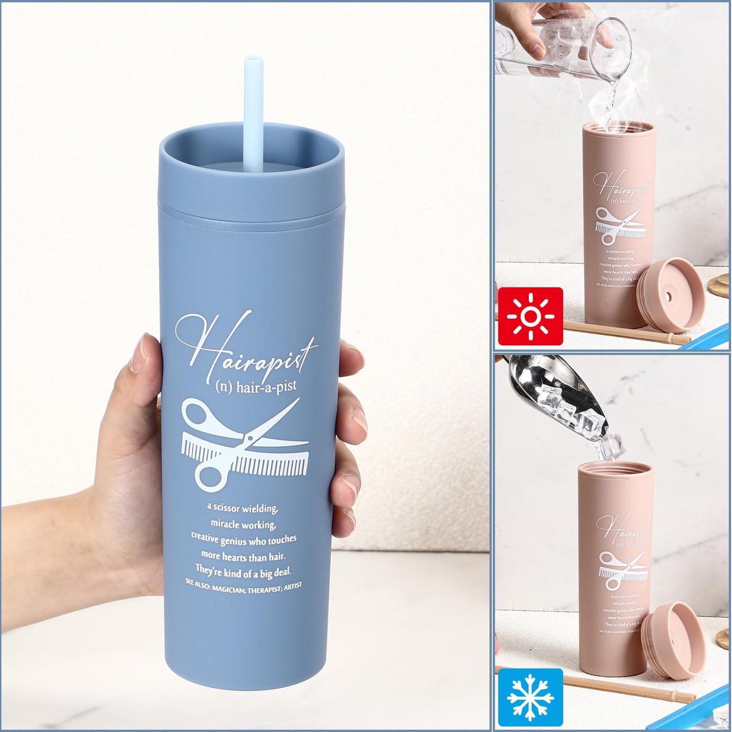 Rtteri 6 Pcs Hairdresser Tumbler Hair Stylist Gifts for Women Men Hairstylist Ideas 16 oz Hair Stylist Tumbler with Straw and Lid Frosted Plastic Coffee Cup for Salon Hairstylist Appreciation Day