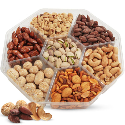 Nut Gift Baskets, 14oz Mixed Nut Gift Box of 7 Sectional Platter, Ideal Nut Assortment for Holidays, Birthdays, Celebrations, Anniversaries, Corporate Occasions and Everyday Snacking