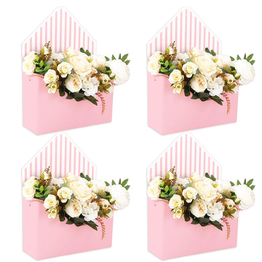 FYSUIMU 4Pcs Mother's Day Floral Envelope Box Empty Flower Stripe Paper Box Florist Bouquet Packaging Boxs for Valentine's Day Wedding Birthday Party Arrangements, Pink