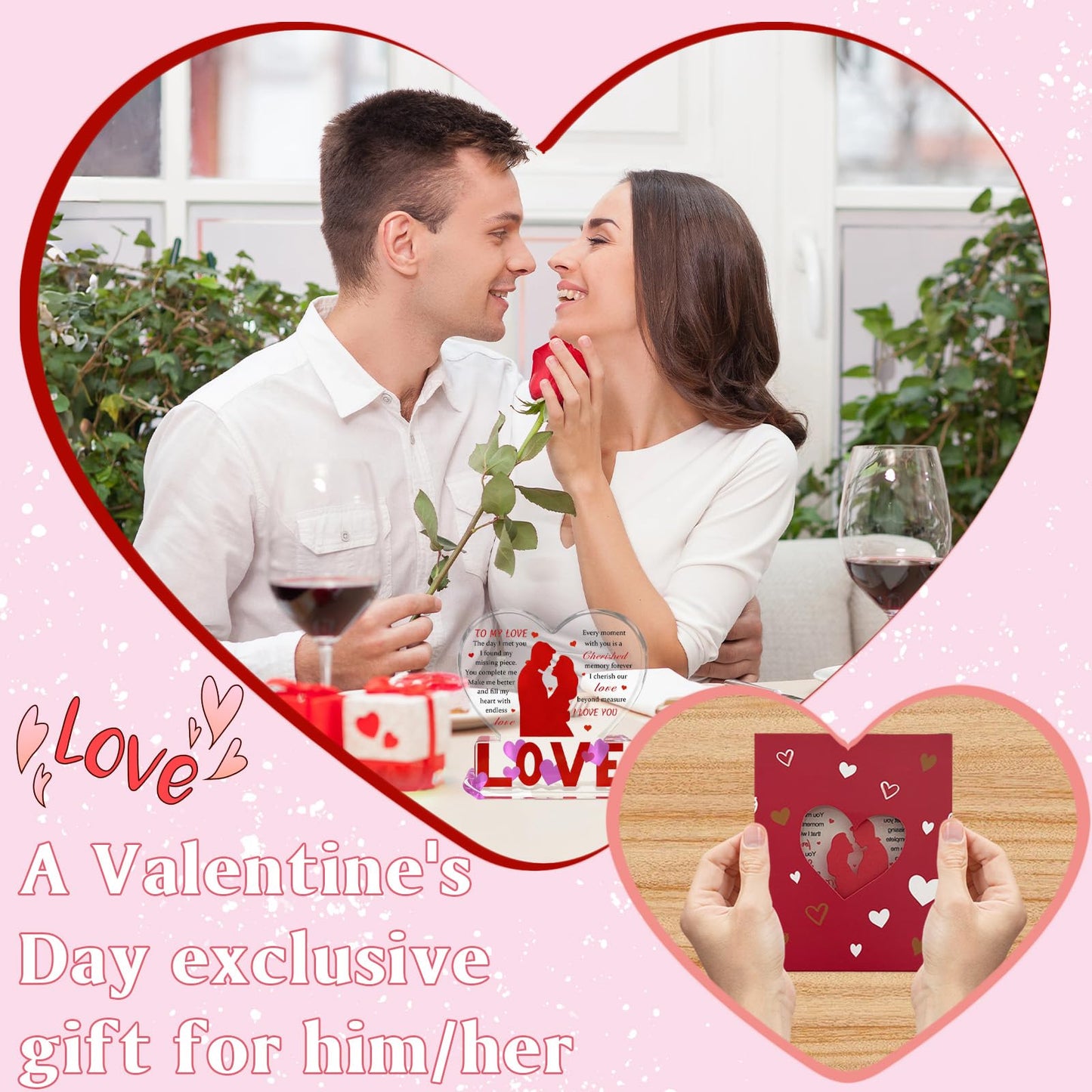 To My Love Romantic Gifts for Him/Her,Heart-Shaped Acrylic Engraved Plaque Sign Home Bedroom Kitchen Office Desk Shelf Decor 4*4*0.6Inch for Valentine's Day Anniversary Wedding Christmas Birthday Gifts