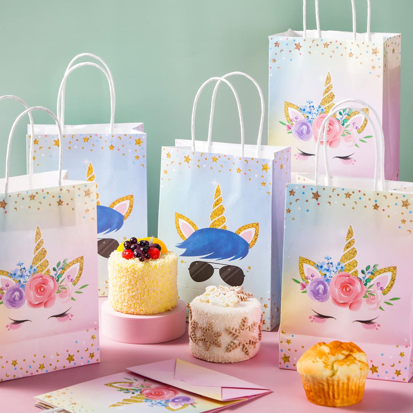 Gersoniel 16 Pcs Unicorn Party Favor Bags with Handles Unicorn Gift Goodie Treat Bags for Birthday Party Favors Supplies(For Girls and Boys, 8.27 x 5.9 x 3.15 Inch)