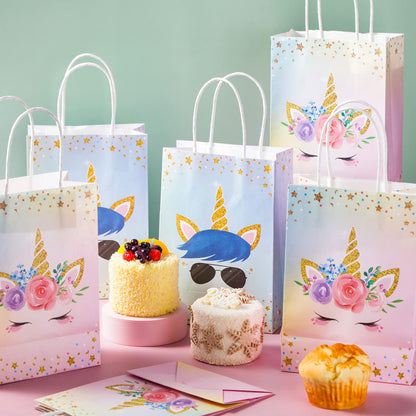 Gersoniel 16 Pcs Unicorn Party Favor Bags with Handles Unicorn Gift Goodie Treat Bags for Birthday Party Favors Supplies(For Girls and Boys, 8.27 x 5.9 x 3.15 Inch)