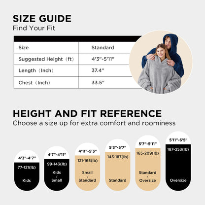 Bedsure Wearable Blanket Hoodies, Blanket Hoodie as Mothers Day Birthday Gifts for Mom Women, Warm Cozy Soft Sweatshirt Hooded Blankets for Women Men Adults, Grey, Standard