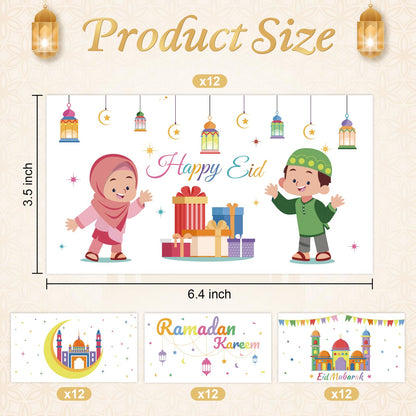 48Pcs Eid Mubarak Money Envelopes Ramadan Kareem Cash Gift Envelope Eid Gifts for Kids Ramadan Gift Party Supplies Card Holders Holiday Celebrations Decorations（4 Style, 48 PCS, 6.5x3.5 inches)
