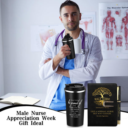 Pickmesh 3 Pcs Male Nurses Gifts Set 2026 CNA Week Gifts 17 oz Coffee Tumbler A5 Leather Journal with Ballpoint Pen Nurse Graduation Gift for Men Nursing (Black)