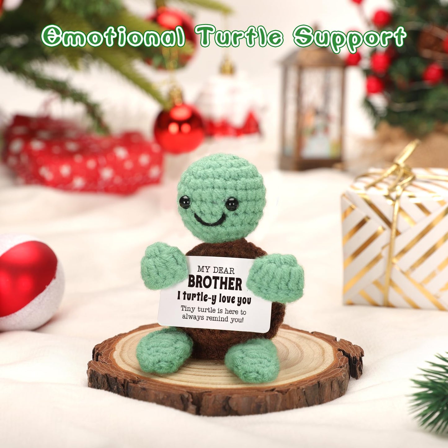 Mini Funny Turtle Brother Gifts from Sister Brother Fathers Day Birthday Gifts for Men Boys Friends Presents, I Love You Small Cool Cute Stuff Things, Handmade Emotional Positive Crochet Turtle
