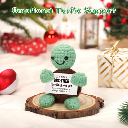 Mini Funny Turtle Brother Gifts from Sister Brother Fathers Day Birthday Gifts for Men Boys Friends Presents, I Love You Small Cool Cute Stuff Things, Handmade Emotional Positive Crochet Turtle