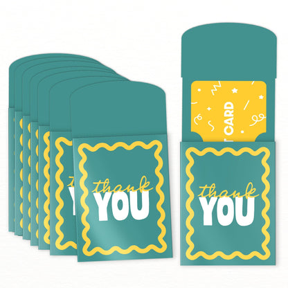 Big Dot of Happiness Teal Green and Yellow Wavy Thank You Gift Card Holders with Envelopes, Cash Money Holders and Gift Card Sleeves, Retro Stationery Nifty Gifty Pack - Set of 8