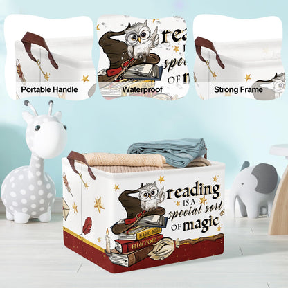 Clastyle Magic Nursery Decor Baby Gift Basket Kid Large Feather Hat Book Shelf Basket Broomstick Collapsible Rectangle Clothes Toy Bin,Wand Owl,40 * 30 * 30 cm