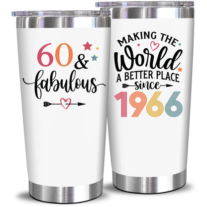 NewEleven 60th Birthday Gifts For Women - 60th Birthday Decorations For Woman, Her - Fabulous 60 Year Old Gifts For Women, Mom, Wife - 20 Oz Tumbler