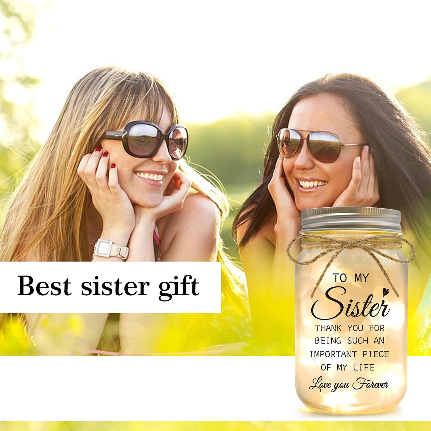 Sister Gifts - Mason Jar Night Lights with Warm Lights for Sisters, Unique Sister Birthday Gifts Ideas for Mothers Day Christmas Valentines Day, Heartfelt Home Decor Gift