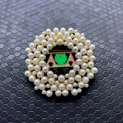 Fashion simulation pearl inlaid metal greek letter sorority society golden brooch