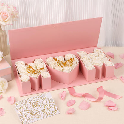 PYQTH 4 Pack Empty Flower Gift Box for Mom, Mothers Day Mom Box for Flowers Thicker Letter Shaped Gift Boxes Fillable Chocolate Candy Packaging Boxes for Mother's Day Birthday (Pink)