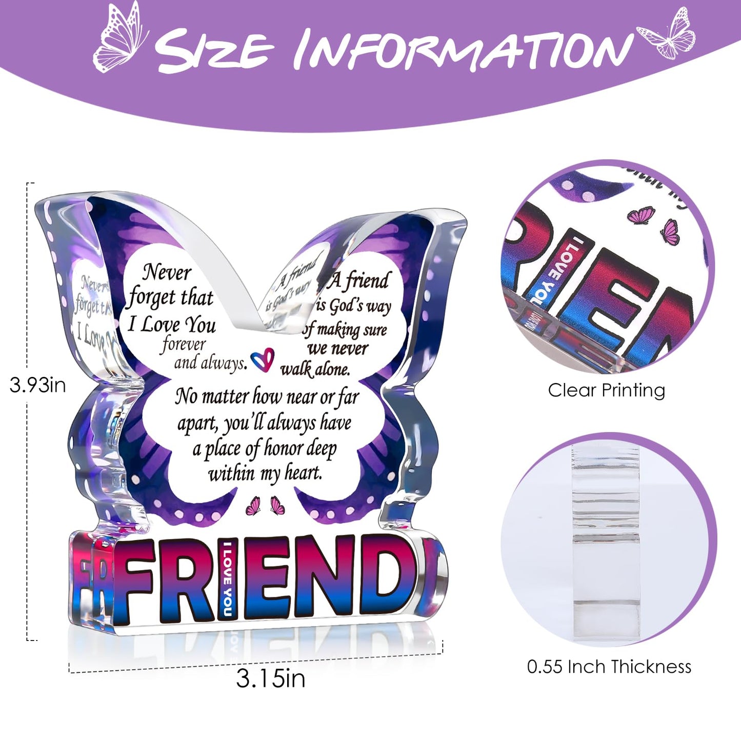 Friendship Gifts for Women, Best Friend Birthday Gifts for Women, Butterfly Gift for Friends BFF Bestie Bestfriend, Small Gifts for Female Friend Ideas, Friends Decorative Signs Plaques