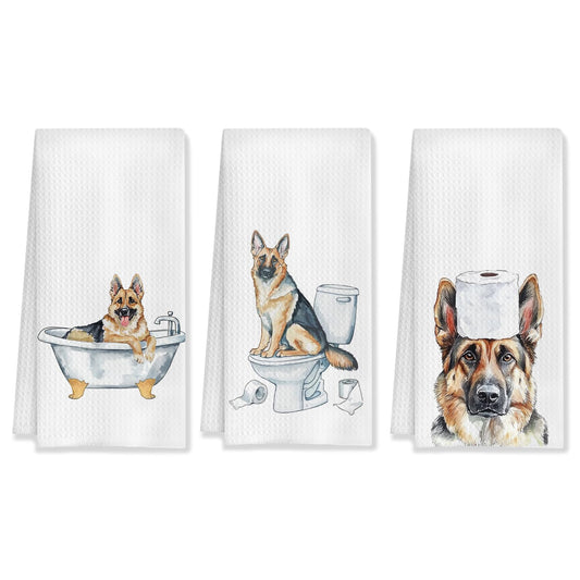 Funny German Shepherd Bathroom Hand Towels Set of 3, German Shepherd Decor Hand Towels for Bathroom, German Shepherd Gifts for Women Men, Gifts for German Shepherd Lovers Owners, 16x24 Inch