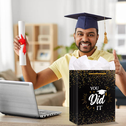 PETCEE Graduation Gift Bags - 13" Large Grad Gift Bag with Tissue Paper for Graduates Him Her 2026 You Did It Graduation Bags for College Senior High School 8th Grade Nursing School Party Supplies