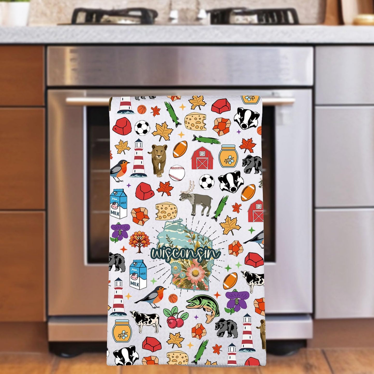 JNIAP Wisconsin Kitchen Towel Wisconsin Souvenirs and Gifts State of Wisconsin Gifts Wisconsin Dish Towel (Wisconsin kt)