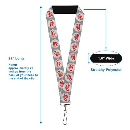 Buckle-Down The Coca-Cola Company Lanyard, Diet Coke Bottle Caps Grays White Red, Elastic
