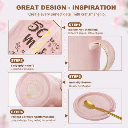 Biching 50th Wedding Anniversary for Couples, Golden 50th Anniversary Mugs Gifts for Parents Grandparents, 14Oz 50th Wedding Couple Mugs with Spoons, Lids, Greeting Card, Gift Box