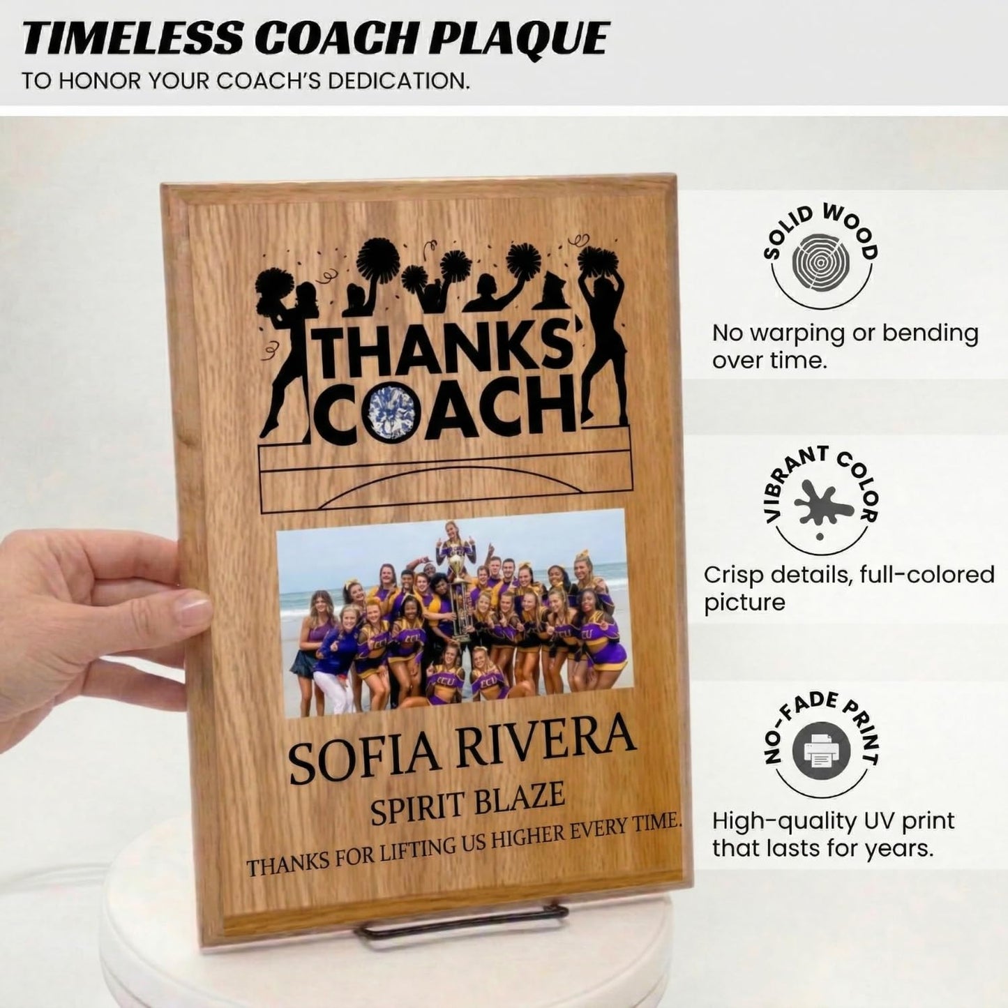 Personalized Coach Plaque - Custom Award with Name, Team Picture & Year - Coach Gift for Appreciation, Retirement, Soccer, Football, Baseball, Cheer (Cheerleading, 9" X 12")
