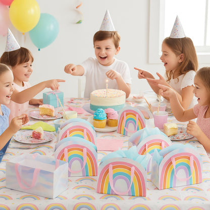 AmazingSpark 24 Pcs Rainbow Party Favor Bags 7.9 x 6.7 x 3.9 Inch Rainbow Gift Goodie Bags with Handles Colorful Treat Candy Gift Wrap for Birthday Baby Shower Wedding Party Favors Supplies