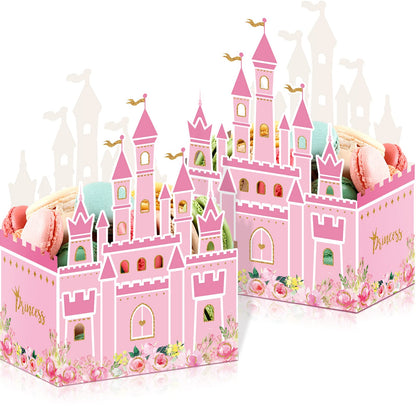 Outus 24 Pieces Princess Castle Party Favor Candy Boxes Pink Princess Goodie Bags Castle Favor Gift Bags for Wedding Kids Birthday Party Supplies Baby Shower Decorations 6.4 x 2.4 x 4.1 Inches