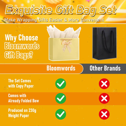 Bloomwords 13" Mother’s Day Gift Bag - 1 Large Paper Bag with Bow, Greeting Card & 2 Tissues, Sturdy Handles for Woman Birthdays, Valentines’s Day, Mother’s Day