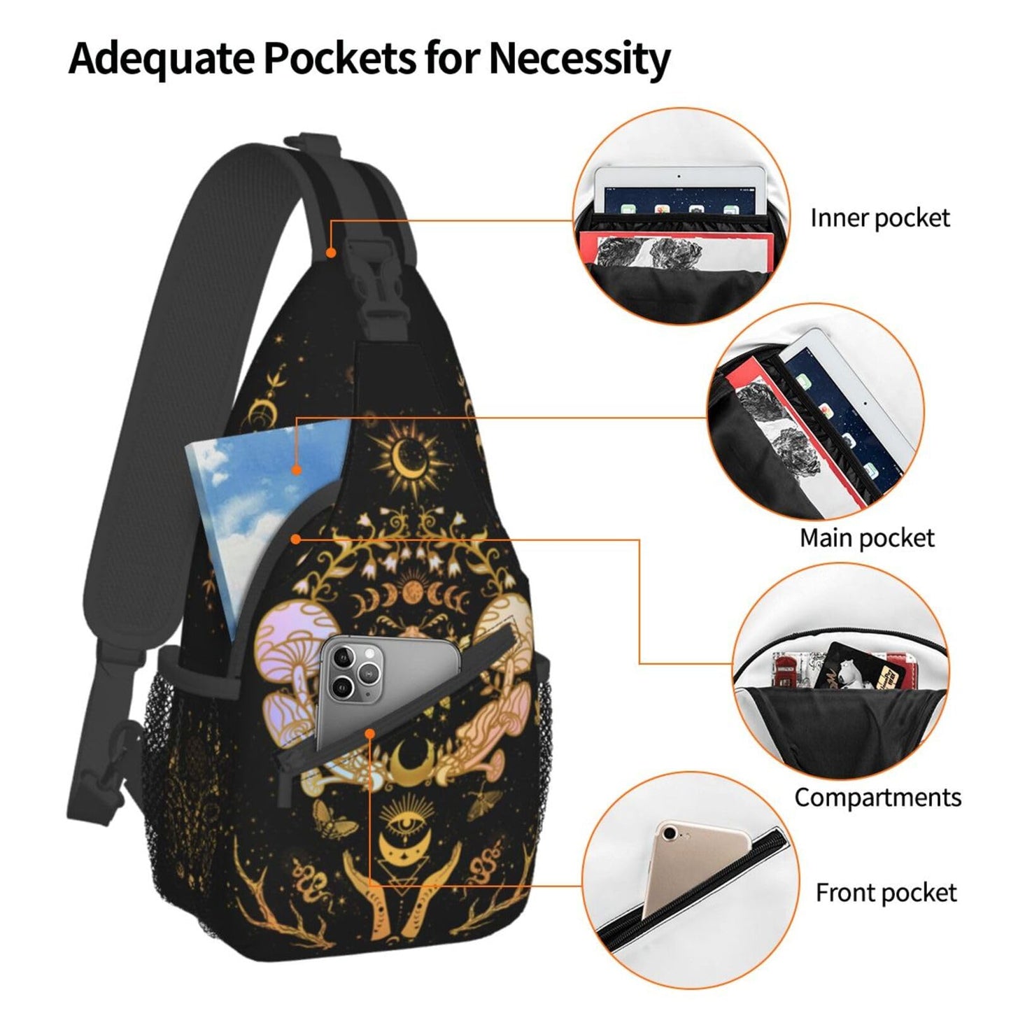 Moth Moon Crossbody Bags, Witchy Travel Crossbody Bags for Women, Sun Moon Sling Bag Hippie Mushroom Gothic Witch Gifts