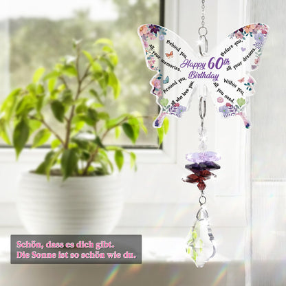 Funnli 60th Birthday Gifts for Women Crystal Suncatcher, 60th Birthday Decorations for Woman, 60 Year Old Bday Gift for Friends Sister Mom Grandma Window Hangings Home Decoration