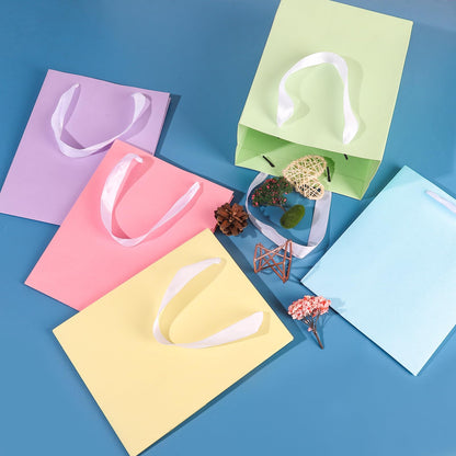 MOXARYSU 5 Pcs Small Medium Gift Bags With Handles: 7x4x9 Pastel Kraft Paper Bags With 10 Tissues For Party, Birthday,Baby Shower,Wedding（Soft Color）