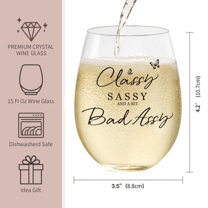 Funny Gifts for Women – Sassy Cute Fun Birthday Present for Friends, Sister, Coworkers, Neighbor Girlfriend Lovers, Gag Gifts for Woman, Man – 15oz Wine Glass for Women, Christmas Gift