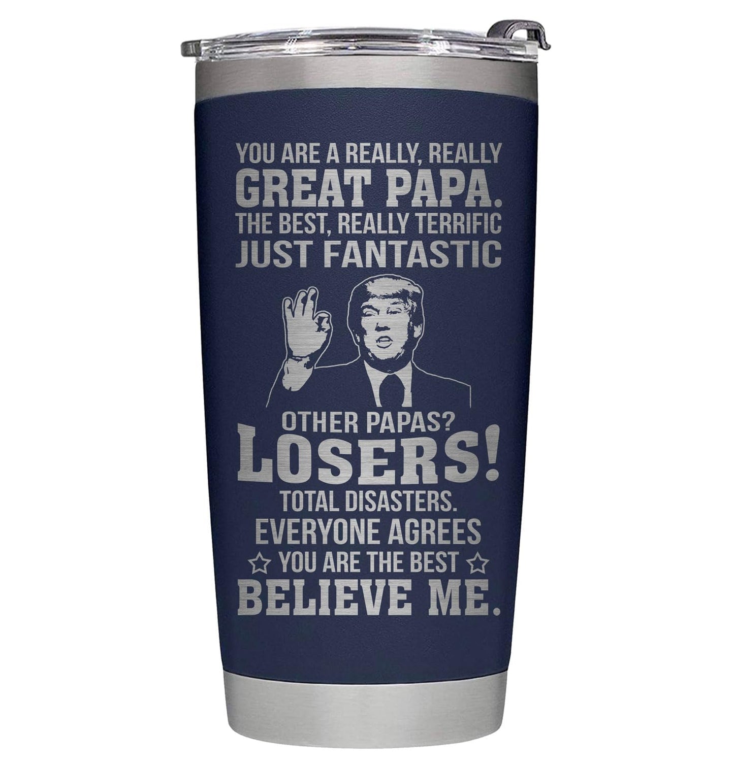 Fathers Day Papa Gifts from Daughter, Son, Kids - Perfect Gifts for Papa - Dad Birthday, Fathers Day Tumbler- Great Dad Insulated Stainless Steel Tumbler 20oz Navy