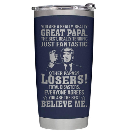 Fathers Day Papa Gifts from Daughter, Son, Kids - Perfect Gifts for Papa - Dad Birthday, Fathers Day Tumbler- Great Dad Insulated Stainless Steel Tumbler 20oz Navy