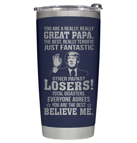 Fathers Day Papa Gifts from Daughter, Son, Kids - Perfect Gifts for Papa - Dad Birthday, Fathers Day Tumbler- Great Dad Insulated Stainless Steel Tumbler 20oz Navy
