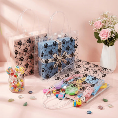 Youeon 30 Pcs Dog Paw Clear Gift Bags with Handles, 8x8x3 Inch Reusable PVC Treat Bags, Transparent Plastic Tote Bags for Pet Party, Birthday, Baby Shower, Candy, Cookie, Easter Favor Gifts