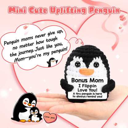 CryCarrot Mini Funny Bonus Mom Gifts for Birthday Mothers Day, Handmade Crochet Penguin for Bonus Mom from Daughter Son, BonusMom Gifts for Birthday Mother‘s Day Christmas Cute Decor