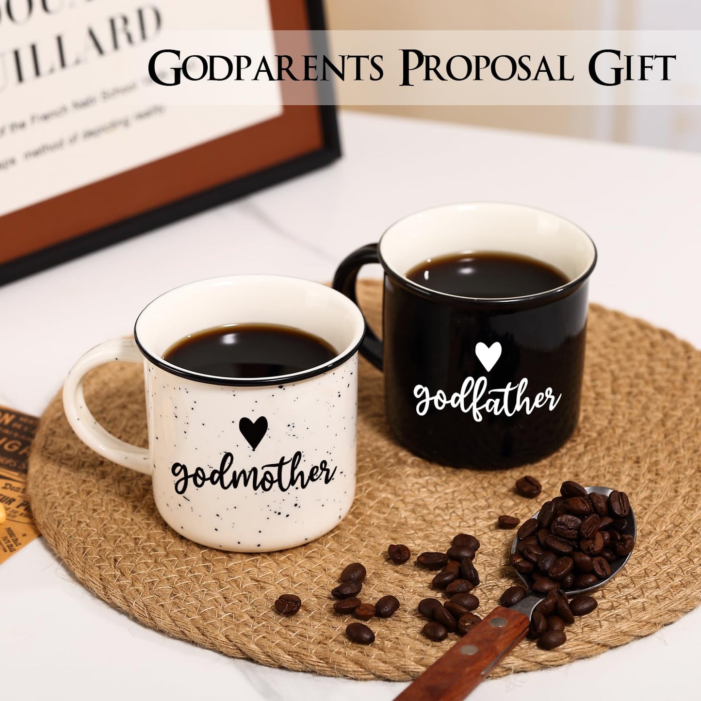 Physkoa Godparents Proposal Gift – 11oz Will You Be My Godparents Mug Set, Godmother and Godfather Proposal Gifts, Godparents Gifts for Baptism, Ceramic Coffee Cups for Christening